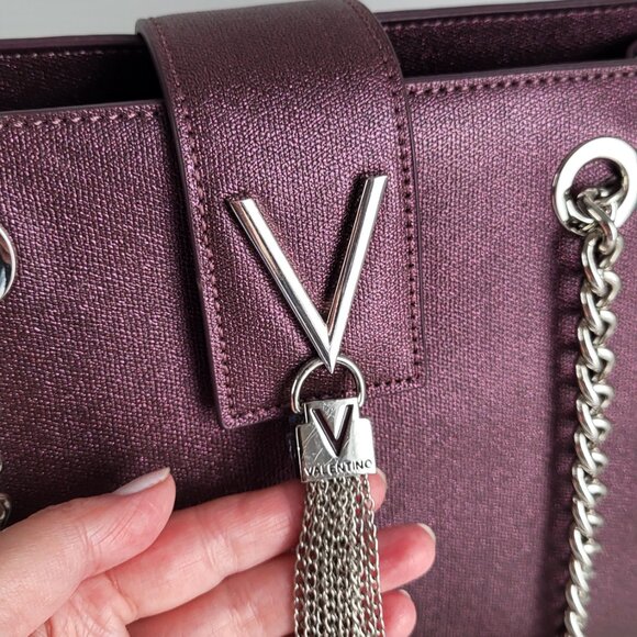 Valentino by Mario Valentino Metallic Purple Shoulder Bag I Chain Strap, Tassel - Picture 4 of 11